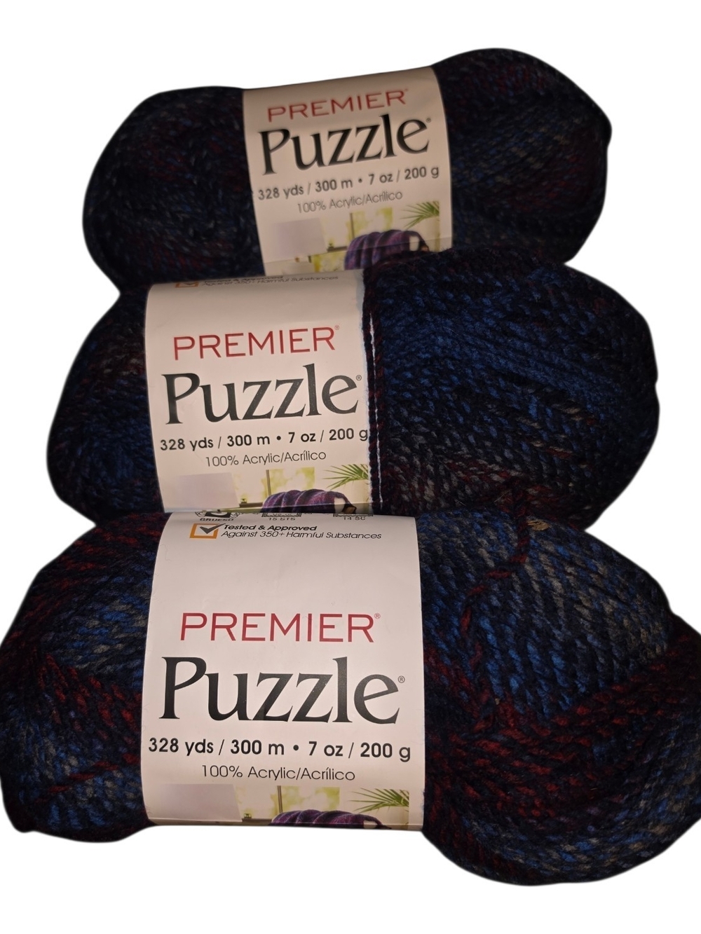 Premier Puzzle Backgammon #1050-20 Yarn Lot of 3 Bulky #5 984 Yards